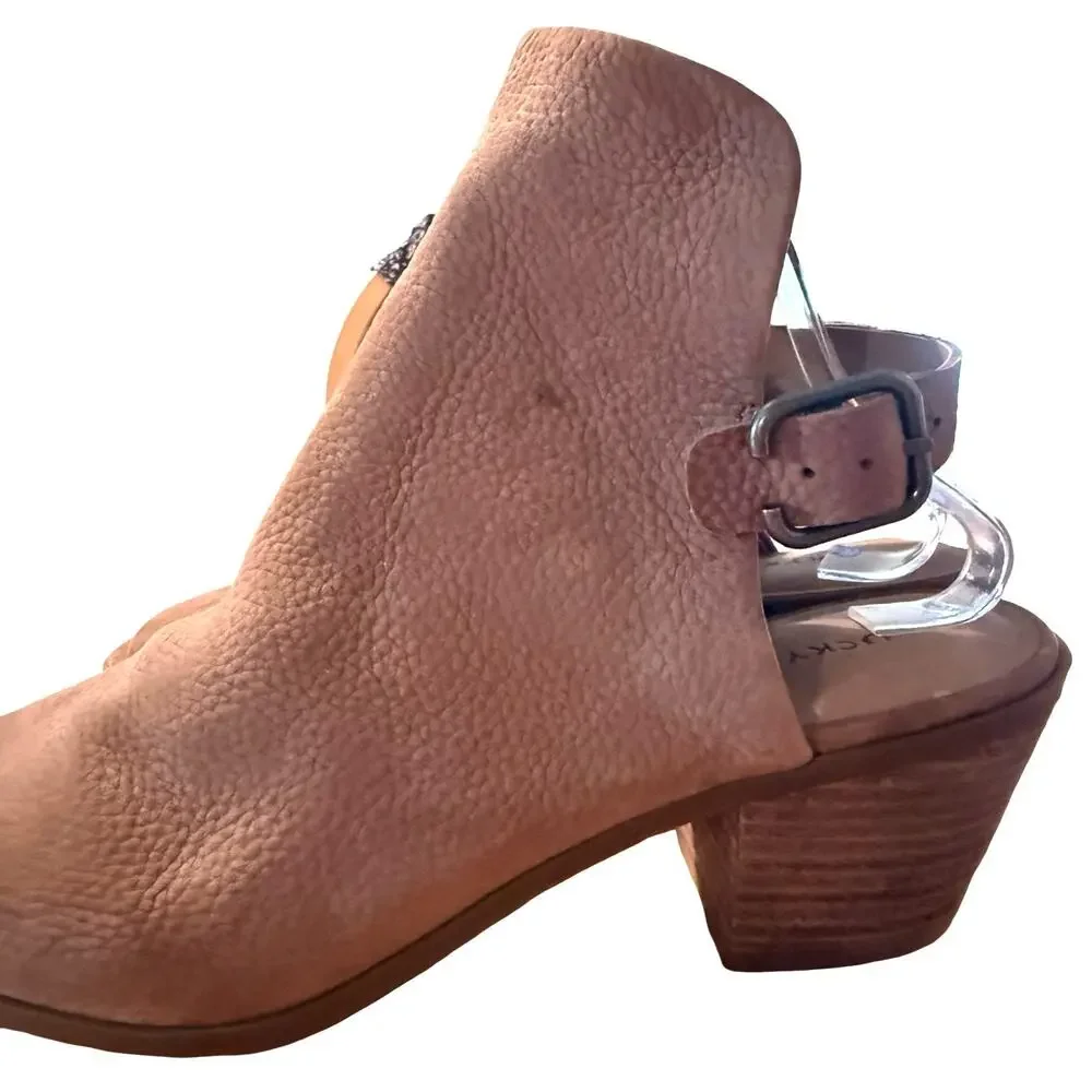 Lucky Brand Bray Slingback Open Toe Chunky Heel Shoes Booties Sandals sz 11